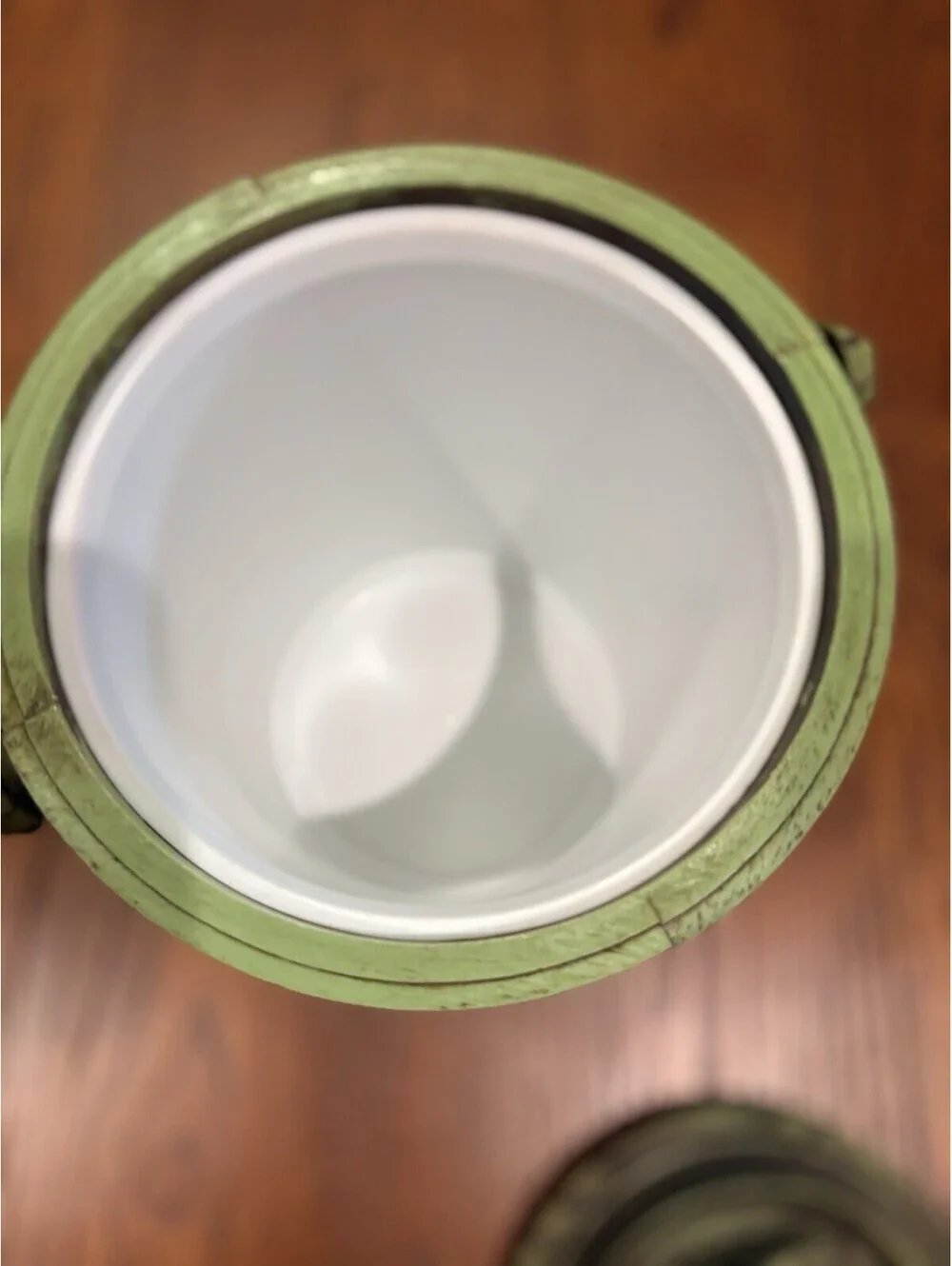 Vintage Avocado Green Ice Bucket-Wine-Chiller Cooler-MCM-Plastic Faux Wood
